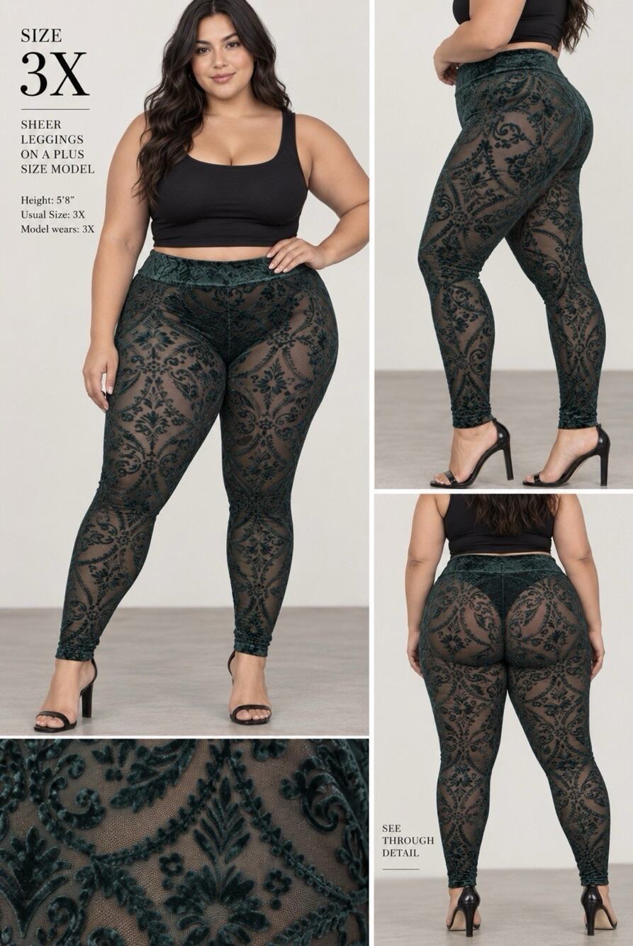 Torrid Womens 3X Burnout Velvet Leggings Green Knit Pull On Boho Whimsical Mesh